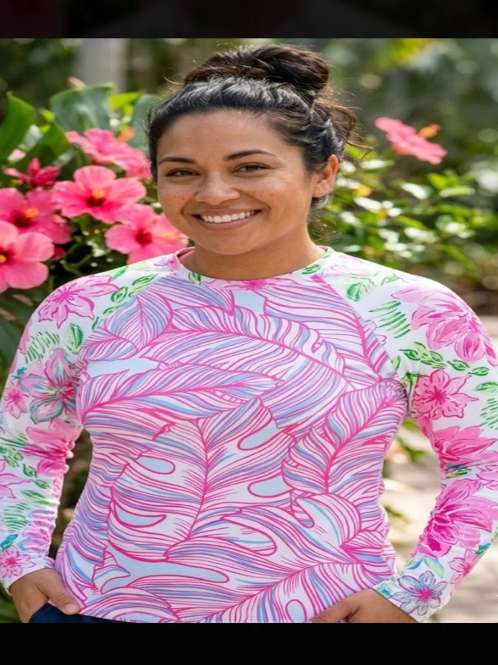 Long Sleeve One-Piece Swimsuit in Pink Floral